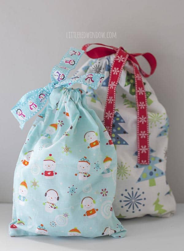 Sew this Easy 3 SEAM drawstring gift bag for your Christmas presents this year, they look cute and can be reused over and over!