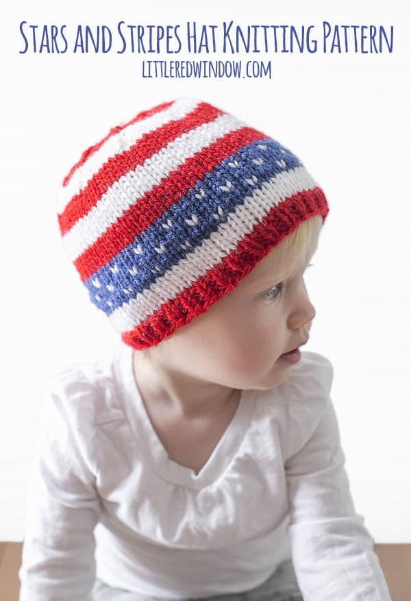 Fun Stars & Stripes Baby Hat Knitting Pattern for newborns, babies and toddlers! Fun Stars & Stripes Baby Hat Knitting Pattern perfect for the 4th of July (yes, tiny babies need hats in July)! | littleredwindow.com