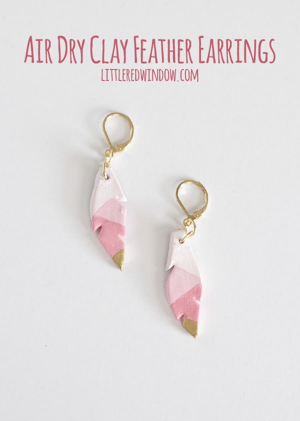 Easy Air Dry Clay Earrings, these cute feather earrings are lightweight and super simple to make! | littleredwindow.com