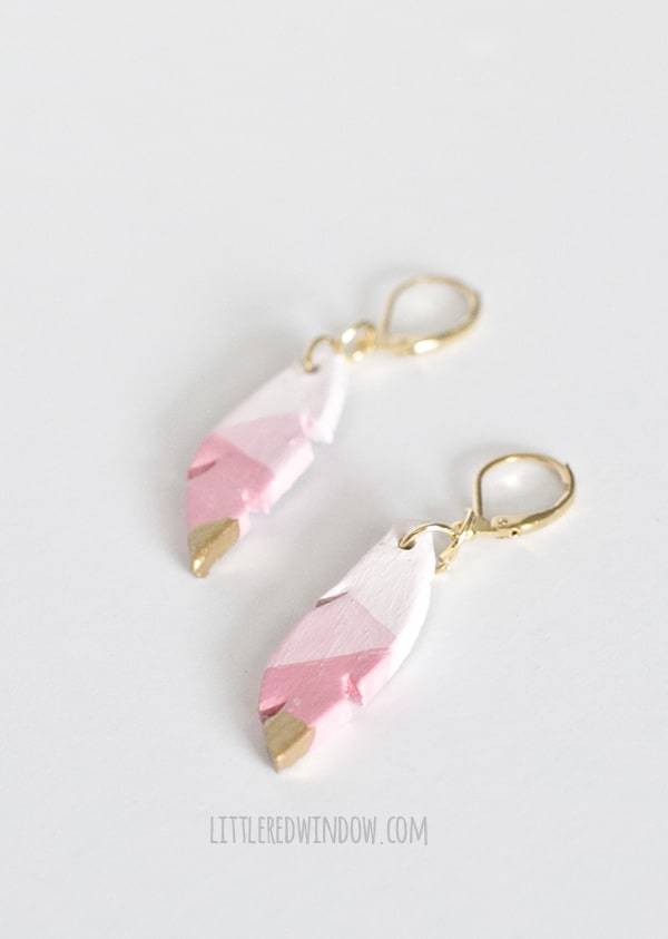 Easy Air Dry Clay Earrings, these cute feather earrings are lightweight and super simple to make! | littleredwindow.com