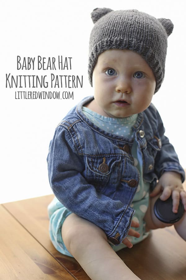 Baby Bear Hat Knitting Pattern, a cute and simple little baby hat with ears in sizes from newborn to toddler! - littleredwindow.com