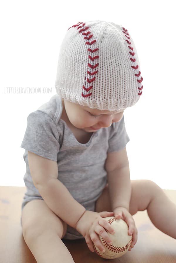 Baby Baseball Hat Knitting Pattern for your cute little slugger! | littleredwindow.com