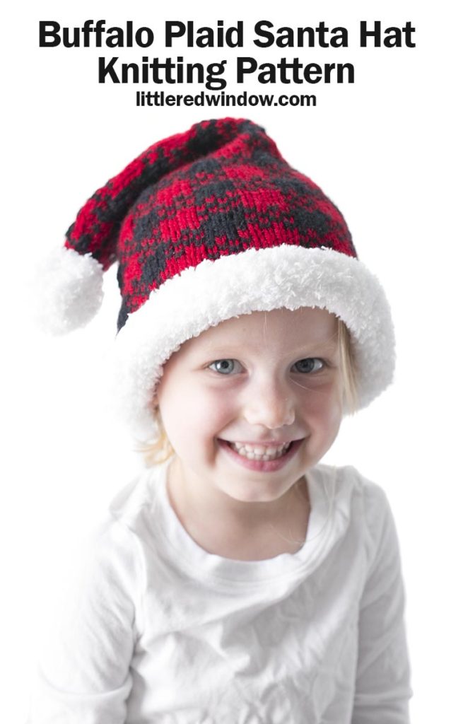 This cute buffalo plaid Santa hat knitting pattern is a fun cozy twist on a traditional Christmas knitting pattern for your baby or toddler!