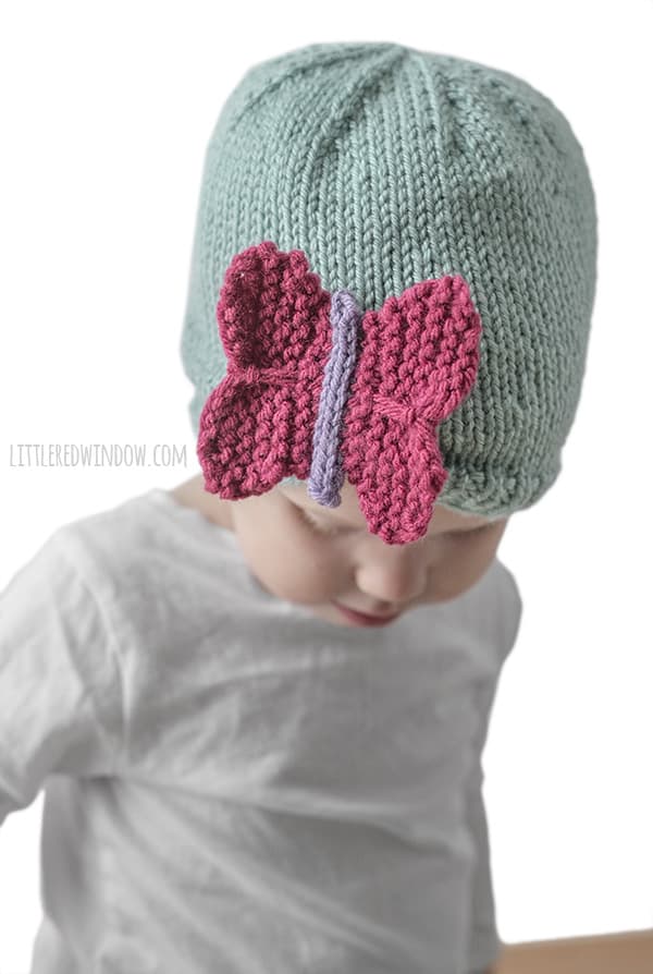 Beautiful Butterfly Hat Knitting Pattern for newborns, babies and toddlers! | littleredwindow.com