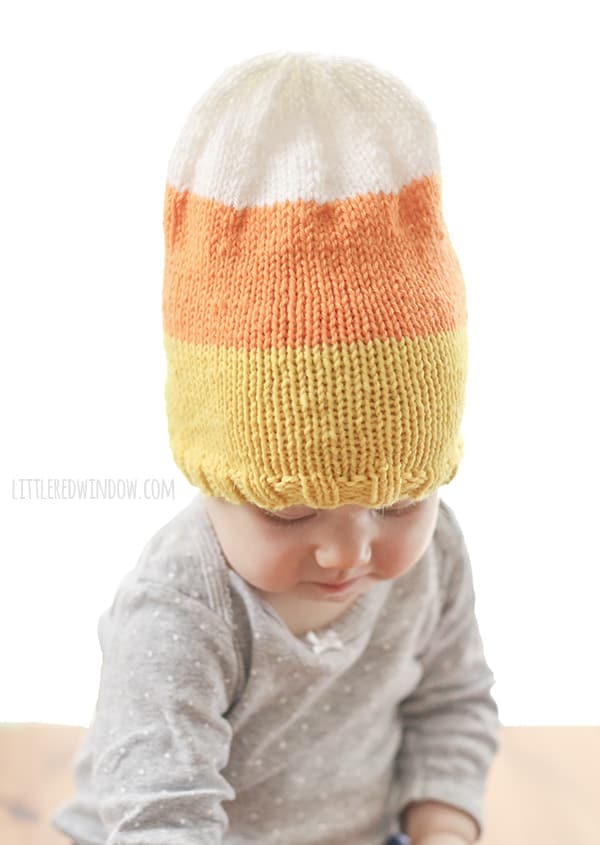 Yummy Candy Corn Hat Knitting Pattern for babies and toddlers! | littleredwindow.com