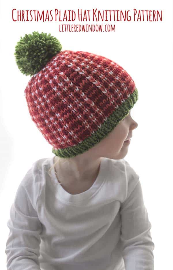 Cute trio of Christmas Plaid Hat knitting patterns, these adorable plaid hats in bright holiday colors make great gifts and will look so cute in photos!