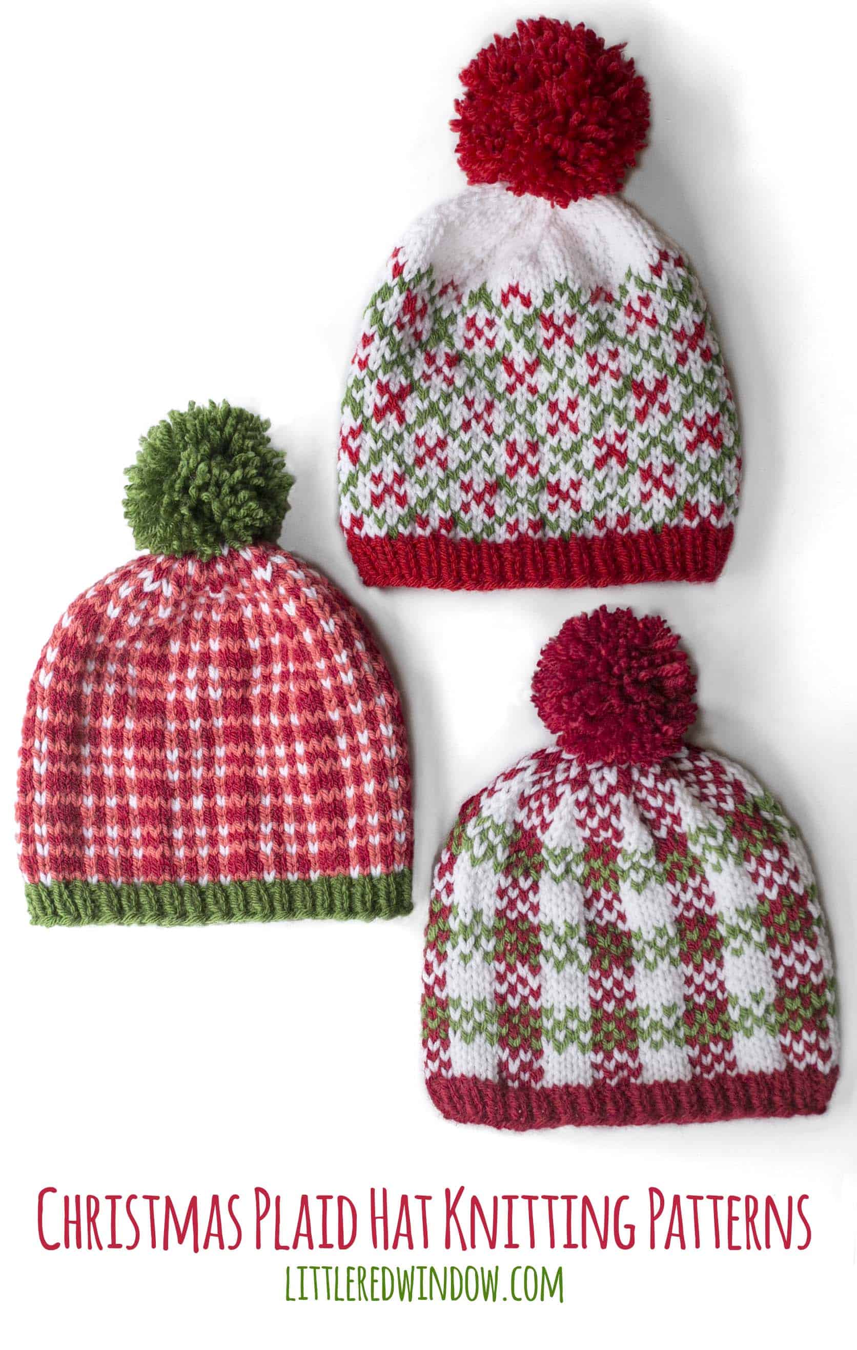 Christmas Plaid Hat Knitting Pattern Bundle, this cute trio of baby hat patterns is perfect for your holiday knitting!