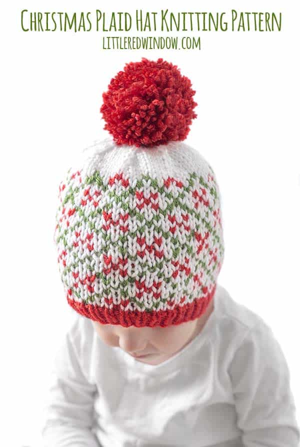 Cute trio of Christmas Plaid Hat knitting patterns, these adorable plaid hats in bright holiday colors make great gifts and will look so cute in photos!