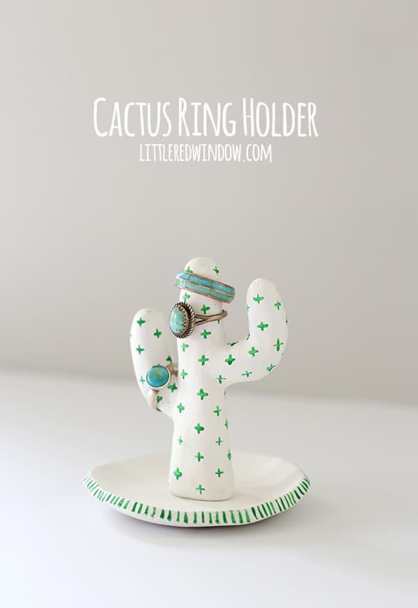 Clay Cactus Ring Holder, make your own cute cactus to hold your jewelry from air dry clay! | littleredwindow.com