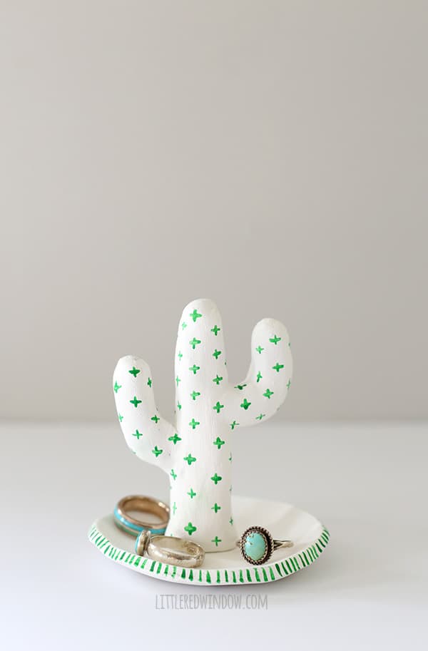 Clay Cactus Ring Holder, make your own cute cactus to hold your jewelry from air dry clay! | littleredwindow.com