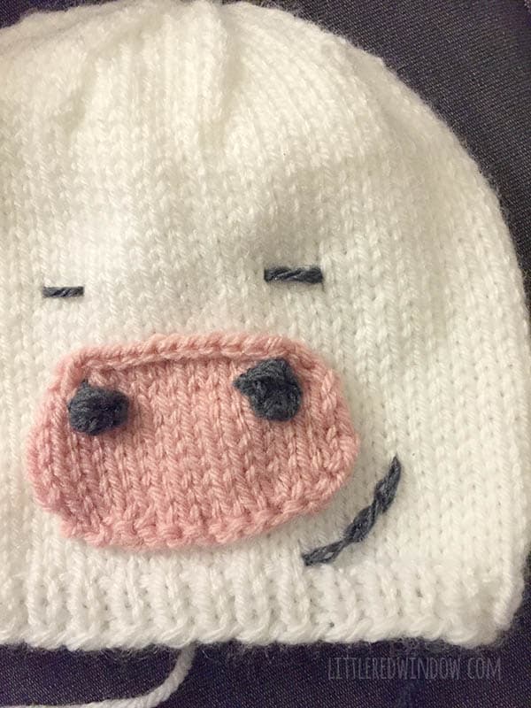 Cute and Cuddly Cow Hat Knitting Pattern for babies and toddlers! | littleredwindow.com