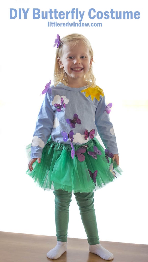 This adorable DIY Butterfly Costume is sure to be a hit this Halloween! You can make your own butterfly garden costume with just a few supplies at home!