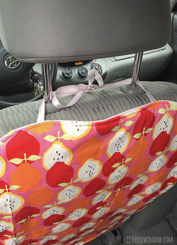 Sew your own DIY Car Seat Protector and keep your seat backs clean and footprint free! | littleredwindow.com
