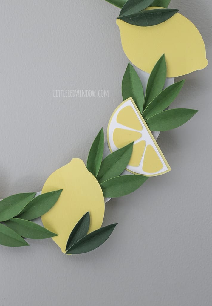 Closeup of finished DIY Lemon Wreath