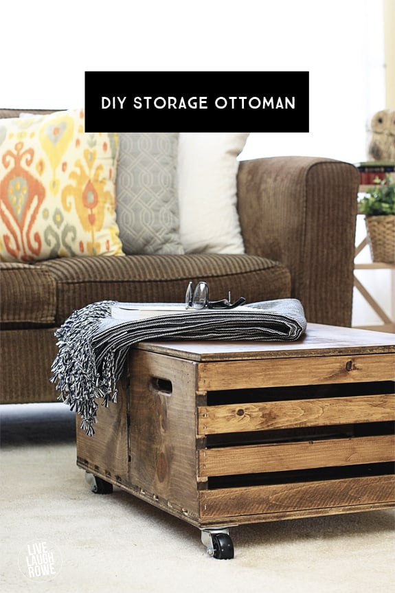 Easy and Functional DIY Storage Ottoman made from wooden crates! www.livelaughrowe.com