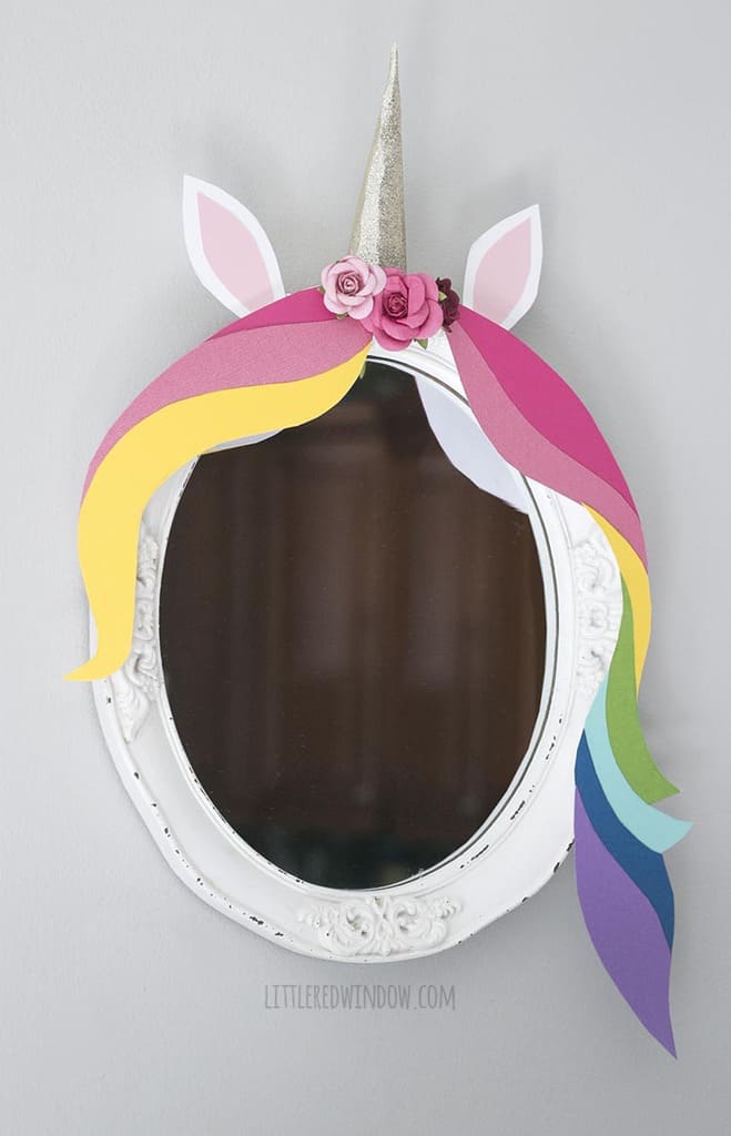 Closeup of an adorable DIY unicorn mirror