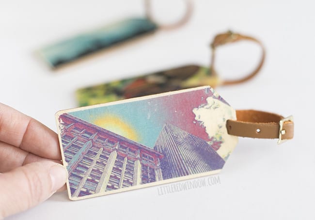 Photo Art DIY Luggage Tags, make your own personalized luggage tags and learn how to transfer your pictures to wood! | littleredwindow.com