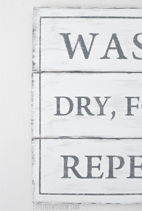 DIY Farmhouse Laundry Room Sign, stencil this cute sign yourself with this easy tutorial! | littleredwindow.com