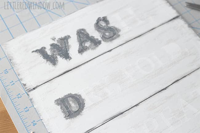 DIY Farmhouse Laundry Room Sign, stencil this cute sign yourself with this easy tutorial! | littleredwindow.com