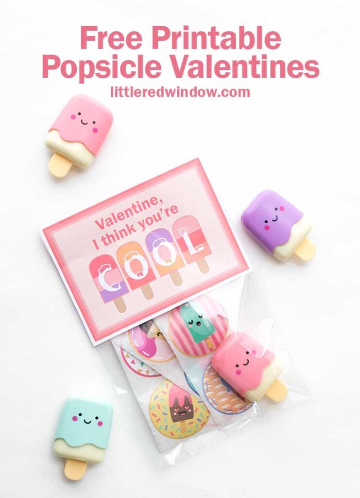 Colorful, cute popsicle-shaped valentines with smiling faces and a card that reads