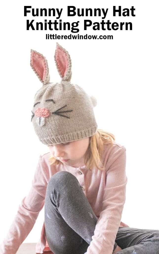 A child sports a gray knit hat with adorable bunny ears and a pink nose, perfectly capturing the essence of a rabbit. Above, the text says, 