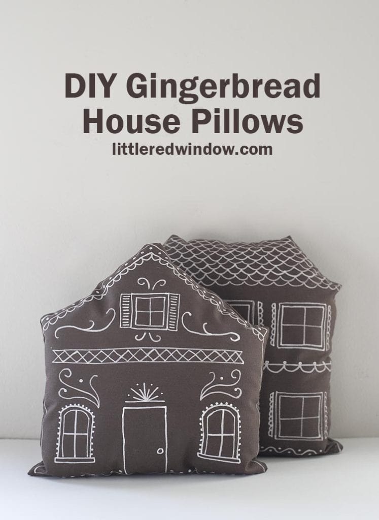 Make these cute DIY gingerbread house pillows complete with 