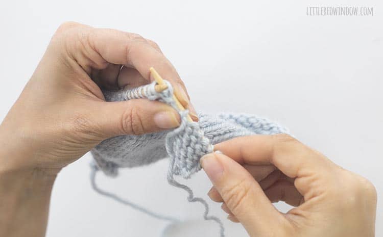 To ssp, bring the right needle behind and through the slipped stitches from left to right