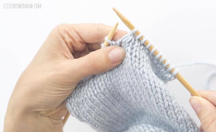 The k2tog stitch is a right leaning decrease knit stitch