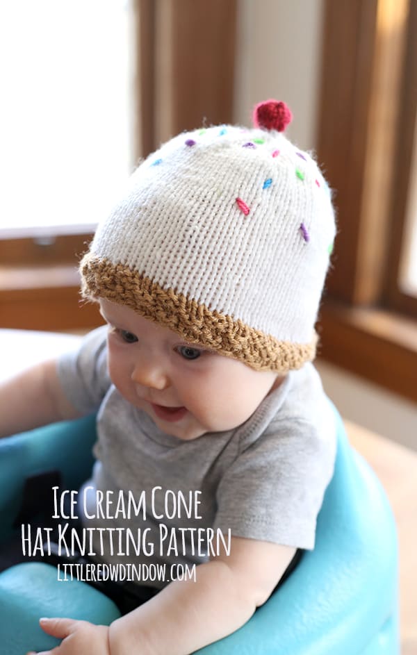 Knit an adorable Ice Cream Hat with this FREE knitting pattern! (complete with sprinkles and a cherry on top!) | littleredwindow.com