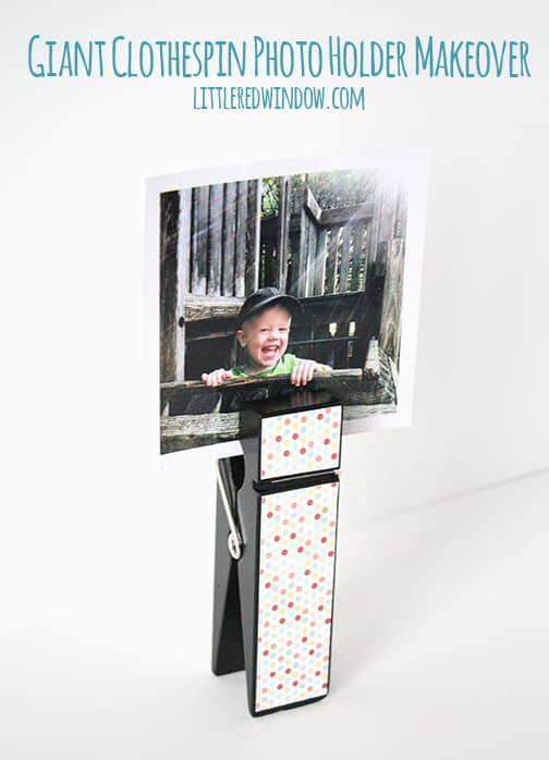 Giant Clothespin Picture Holder | littleredwindow.com | Make a simple and fun Giant Clothespin into an adorable picture holder!