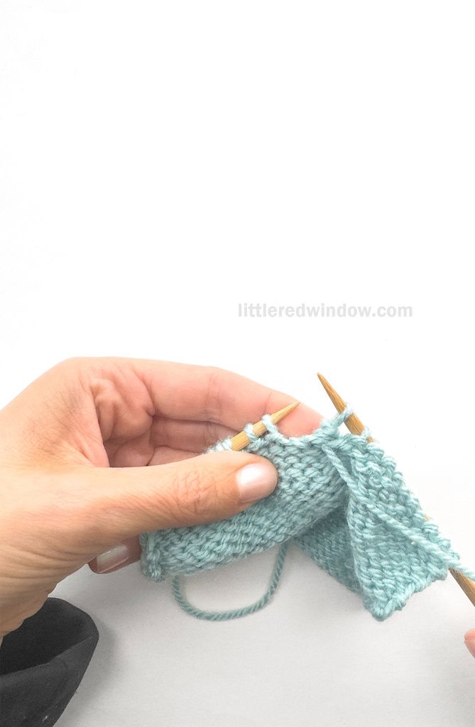 Drop the 3 original stitches from the left knitting needle.