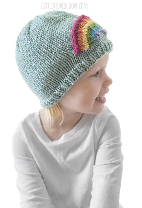 The adorable Little Rainbow Hat knitting pattern looks cute from the side too!