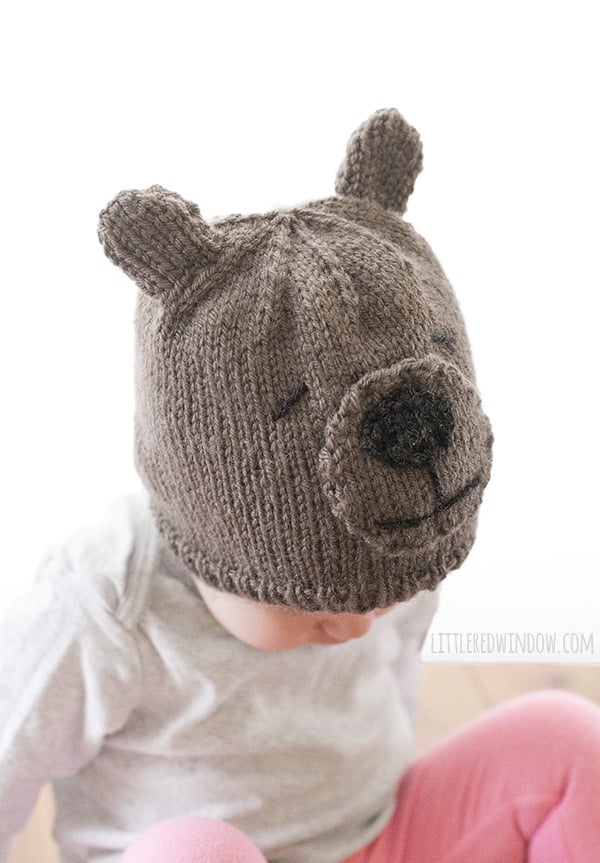 Brand new Teddy Bear Hat Knitting Pattern with sizes for babies and toddlers! | littleredwindow.com