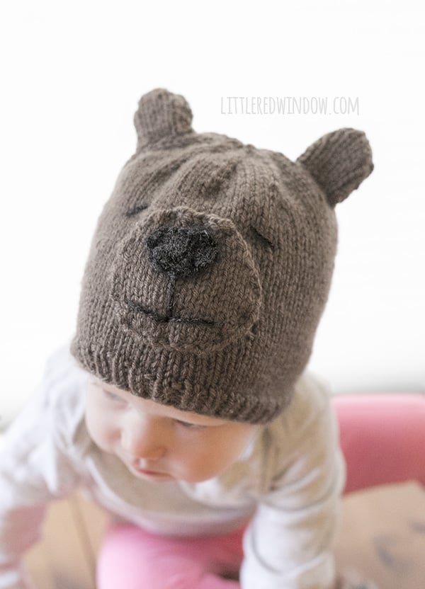 Brand new Teddy Bear Hat Knitting Pattern with sizes for babies and toddlers! | littleredwindow.com