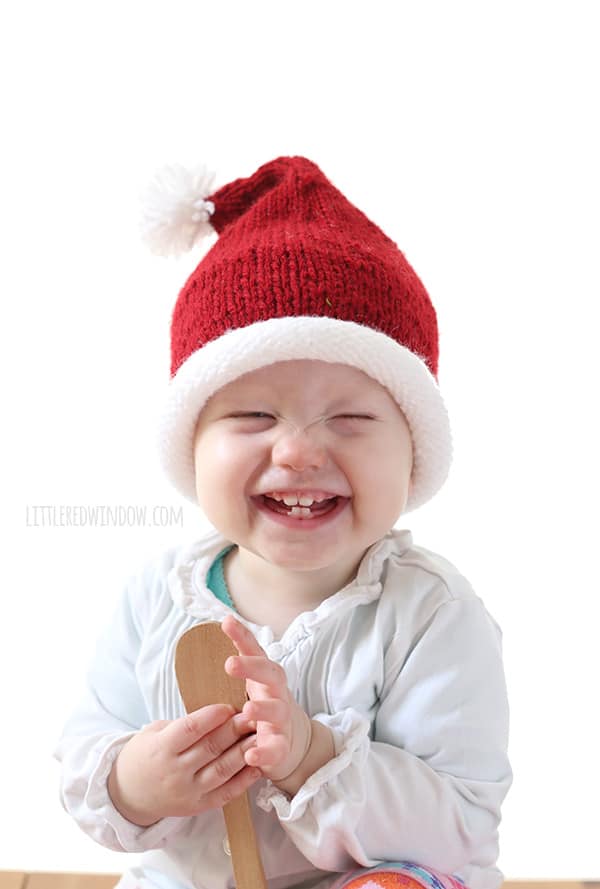 Little Santa Hat Knitting Pattern, a simple pattern for your little one for the holidays! | littleredwindow.com
