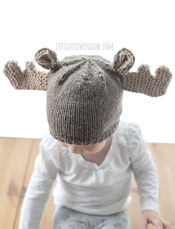 Mini Moose Hat Knitting Pattern for newborns, babies and toddlers! | littleredwindow.com