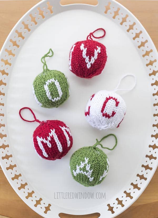 Knit Monogram Ornament knitting pattern, this adorable pattern makes a great gift and includes instructions for letters A to Z and number 1 - 9!