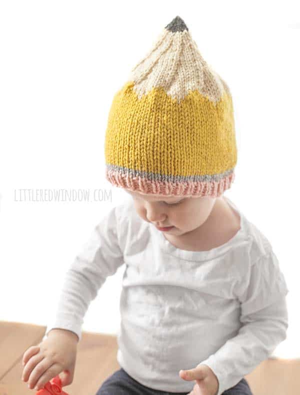 Back to School Pencil Hat Knitting Pattern for newborns, babies and toddlers! | littleredwindow.com