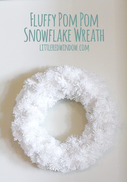 DIY Fluffy Snowflake Pom Pom Wreath | littleredwindow.com |Make a soft fluffy and easy snowflake wreath from pom poms!