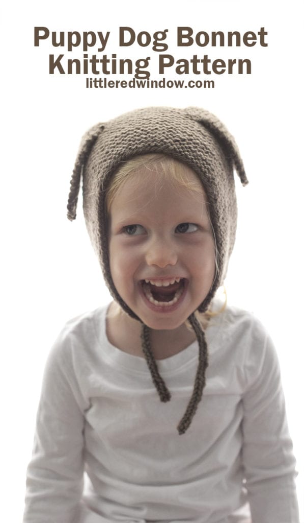 Knit this adorable Puppy Dog Bonnet knitting pattern for your baby or toddler this year!