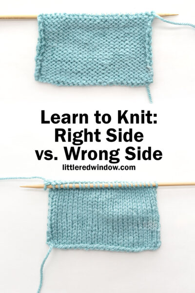 two swatches of light robins egg blue knitting one above the other on a white background