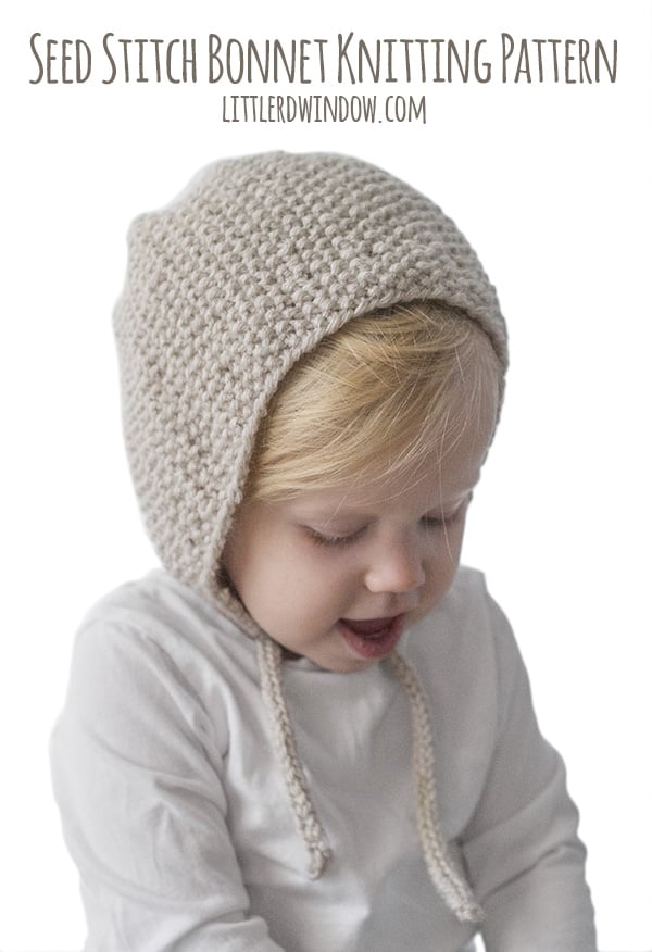 Seed Stitch Bonnet Knitting Pattern for babies and toddlers! | littleredwindow.com