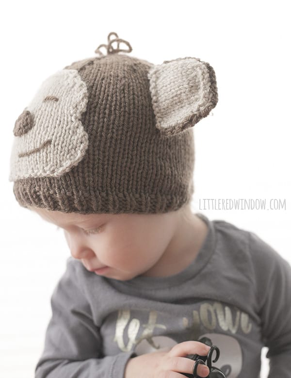 Adorable Silly Monkey Hat Knitting Pattern for babies and toddlers! | littleredwindow.com
