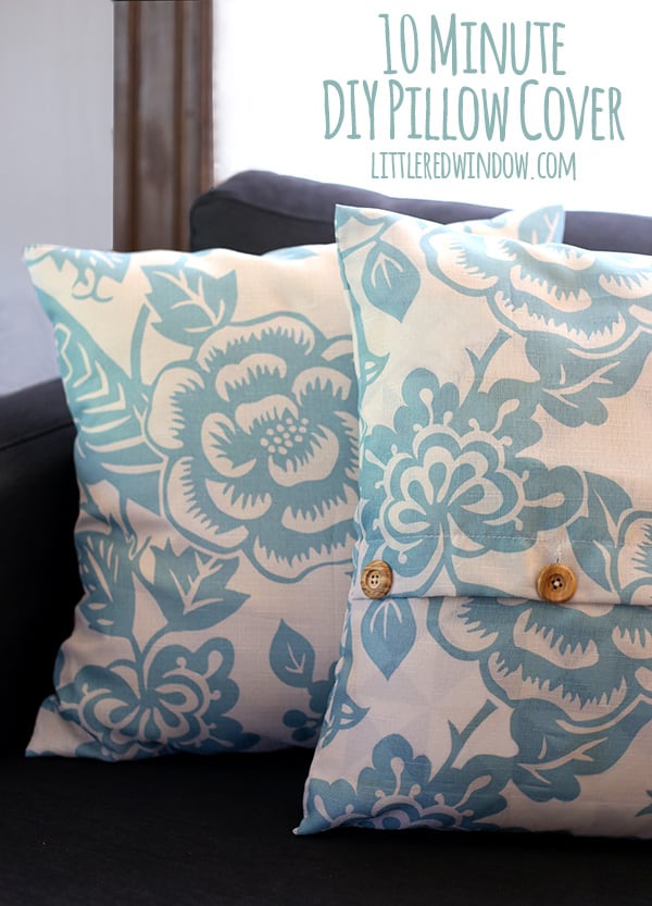 10 Minute DIY Pillow Cover with buttons! You won't believe what it's made from! | littleredwindow.com