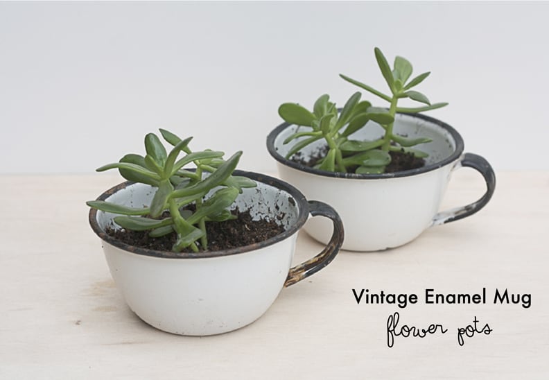 Vintage-Enamel-Mug-Flower-Pots