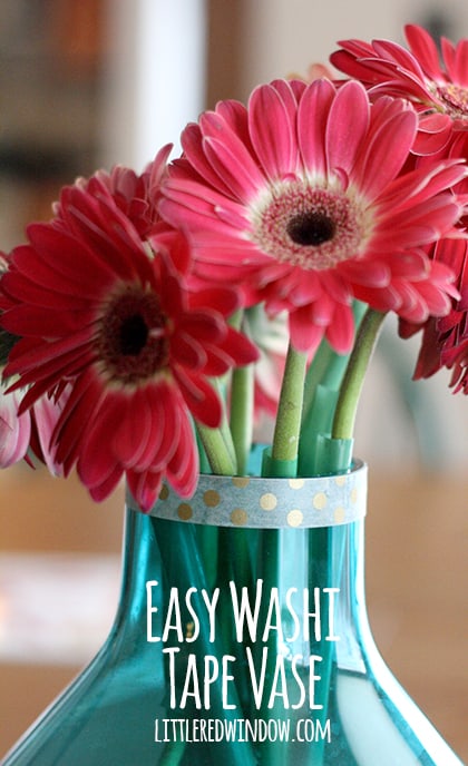 Easy Washi Tape Vases | littleredwindow.com | A simple way to customize a plain vase! Perfect for parties!