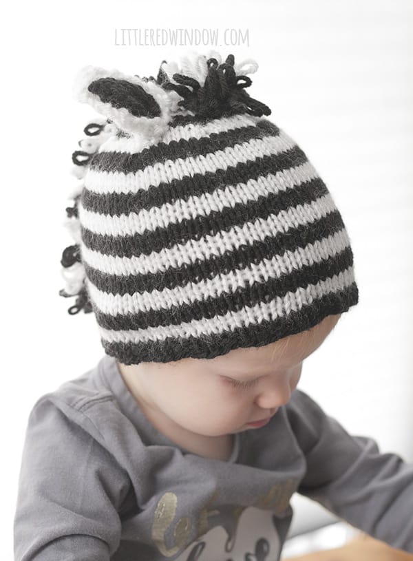 Stripey Zebra Hat Knitting Pattern for babies! | littleredwindow.com