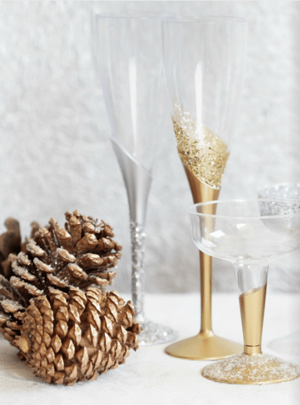 Champagne glasses with metallic and glitter stems